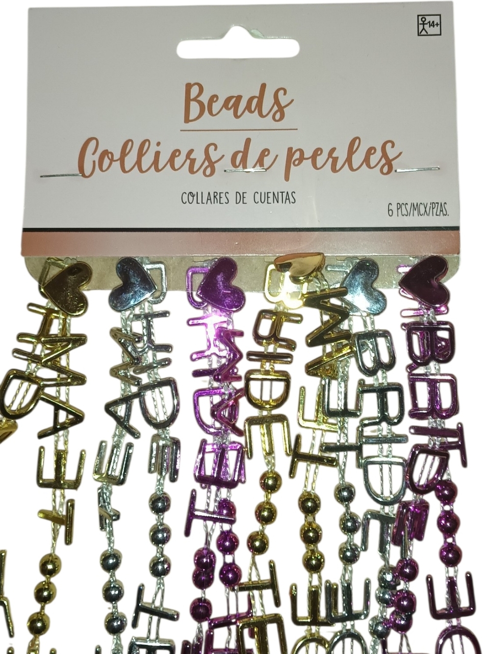 Team Bride Beads Multi-Color Letter Charm Necklaces - 3 Packs Of 6 Pieces